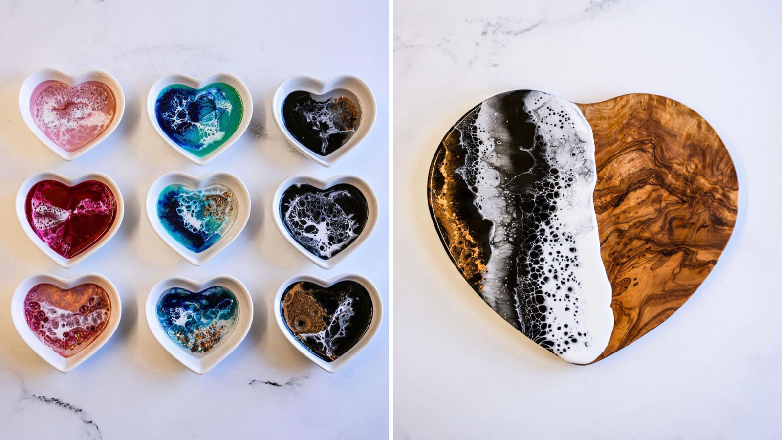 custom order of black water color on a heart serving board